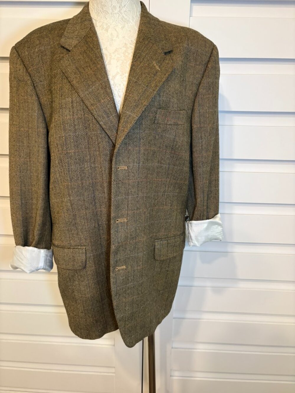 Vintage Enrico Herringbone Tweed Oversized Boyfriend Blazer Brown XL - Picture 5 of 11